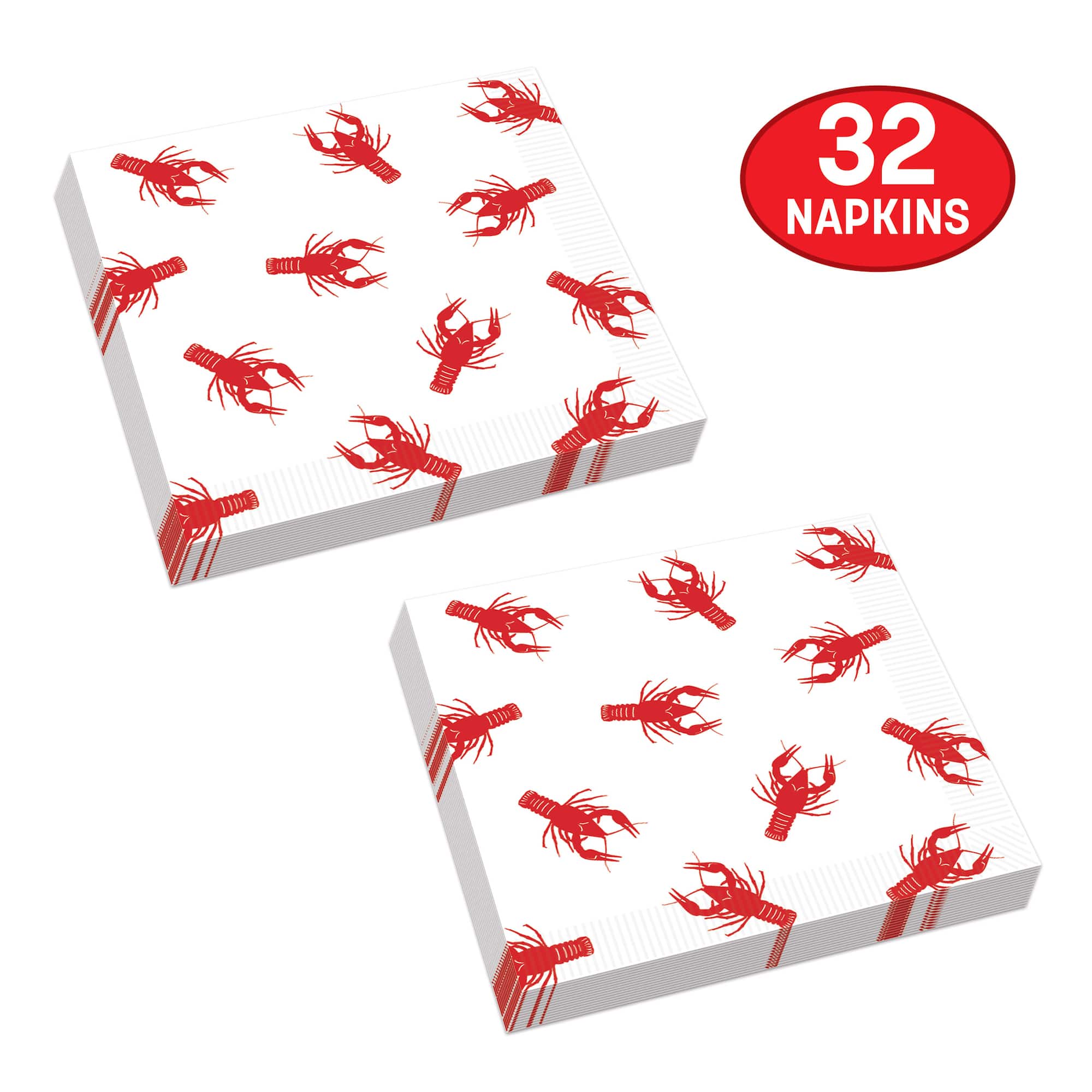 Beistle 4.94" x 4.94" Crawfish Beverage Napkins, 2 Packs of 16